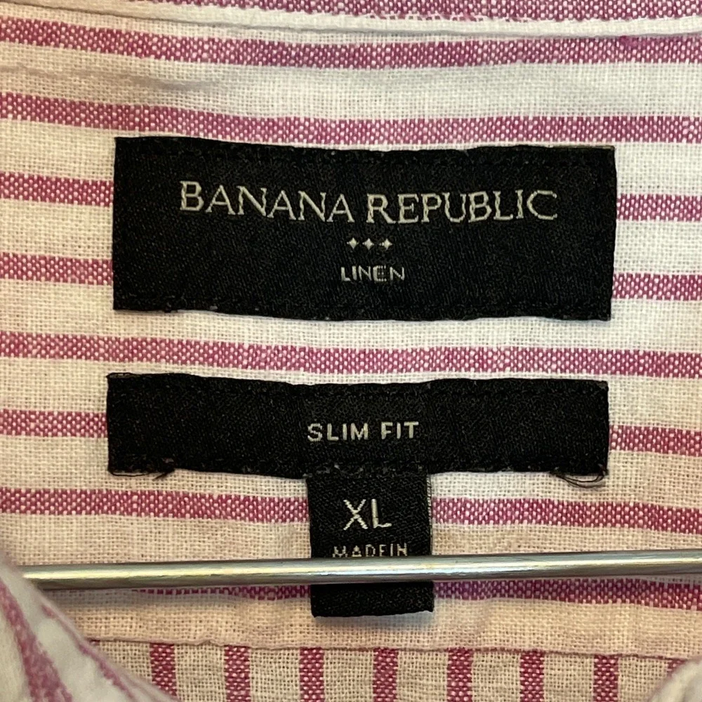 Banana Republic Men XL Linen Cotton Blend Short Sleeve Striped Slim Fit Shirt